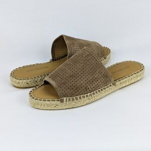 Matt Bernson Sandal Espadrilles Perforated Suede Open Toe Slip On Mocha 9 NWOB